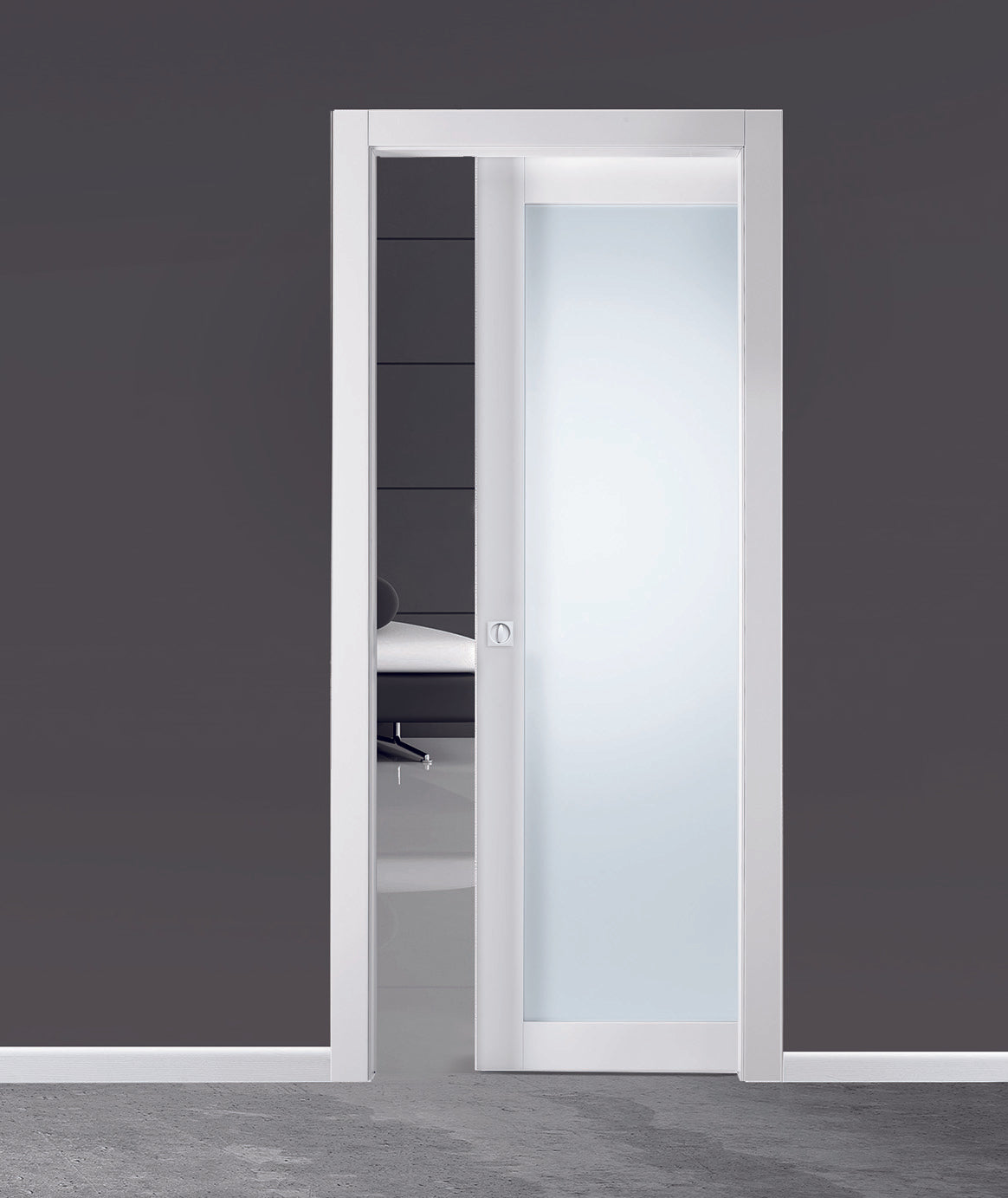 Porta da interno 1 anta scorrevole interno muro BIANCO HD VETRO