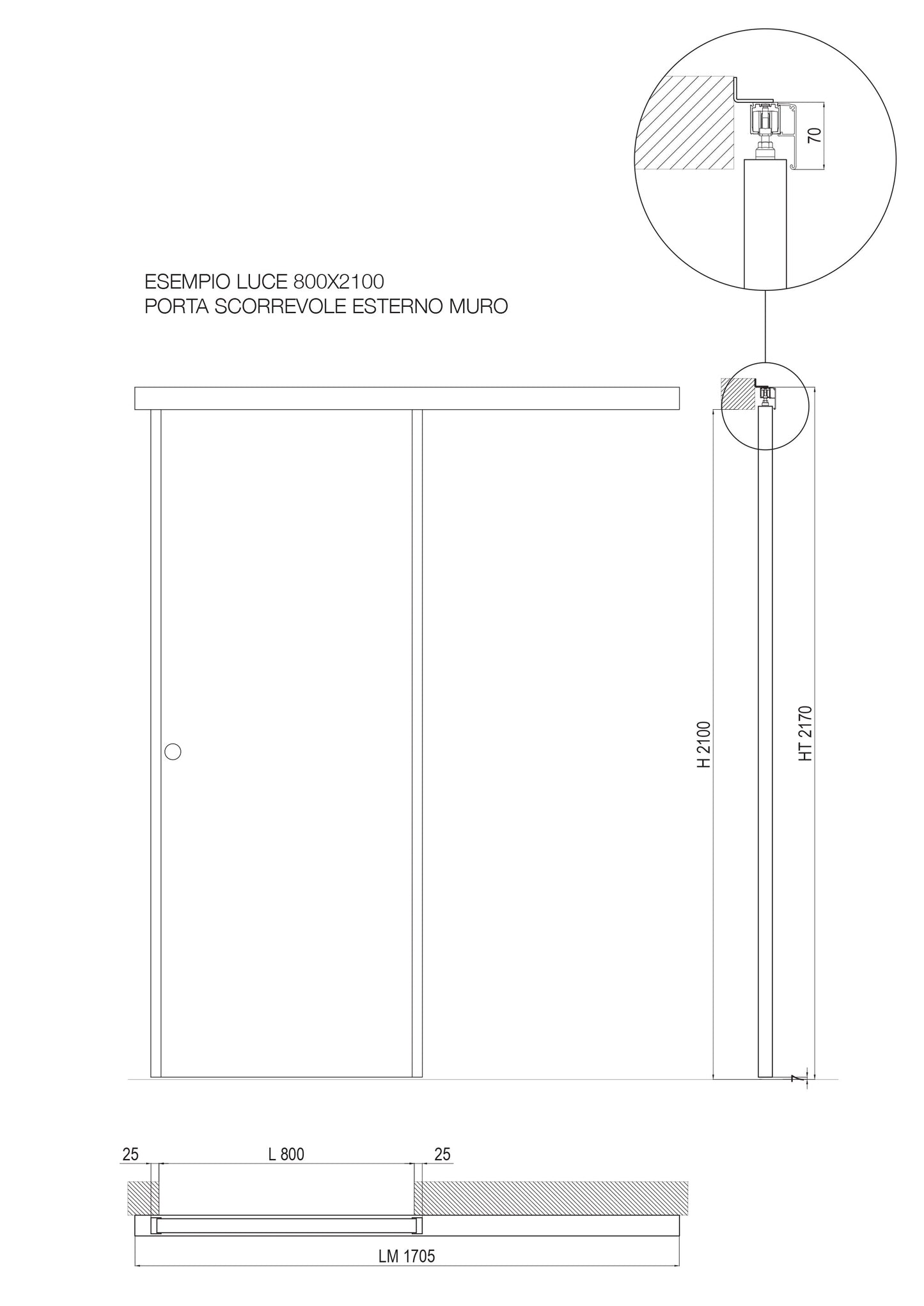 Porta da interno 1 anta scorrevole esterno muro BIANCO HD VETRO