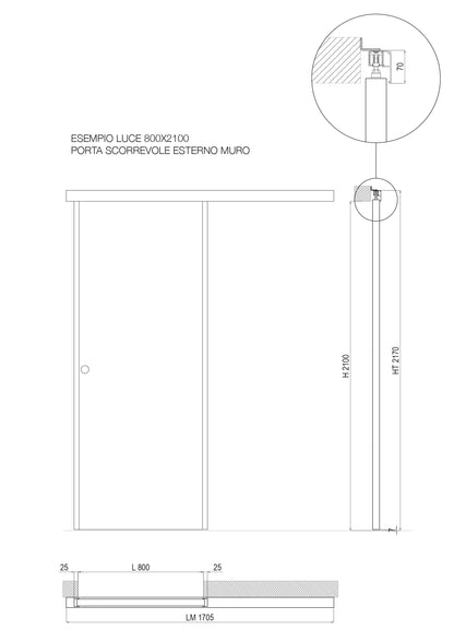 Porta da interno 1 anta scorrevole esterno muro BIANCO HD VETRO