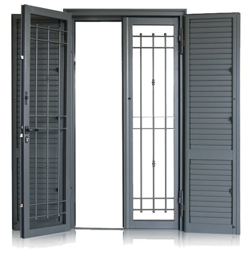 Combinato persiana BLINDATA stecche fisse + inferriata portafinestra 1 anta